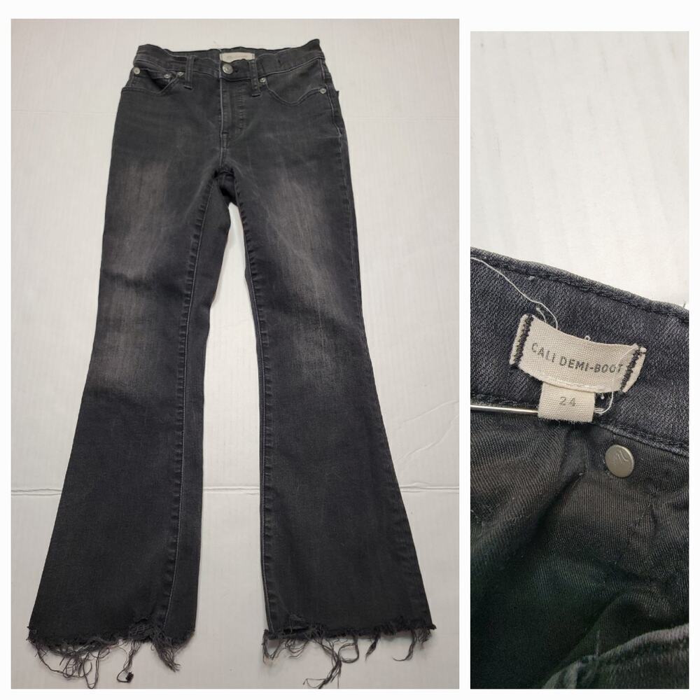 Madewell Jeans SZ 24 Cali Demi Boot High Rise Fray Gray Stretch